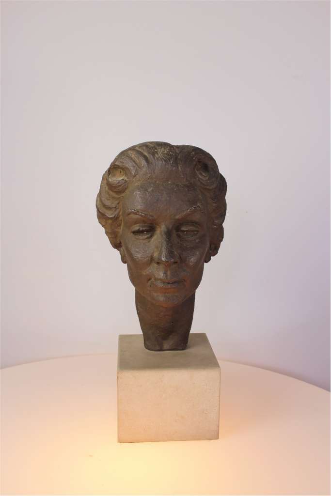 1950's Plaster figure of a woman's head signed V Thura