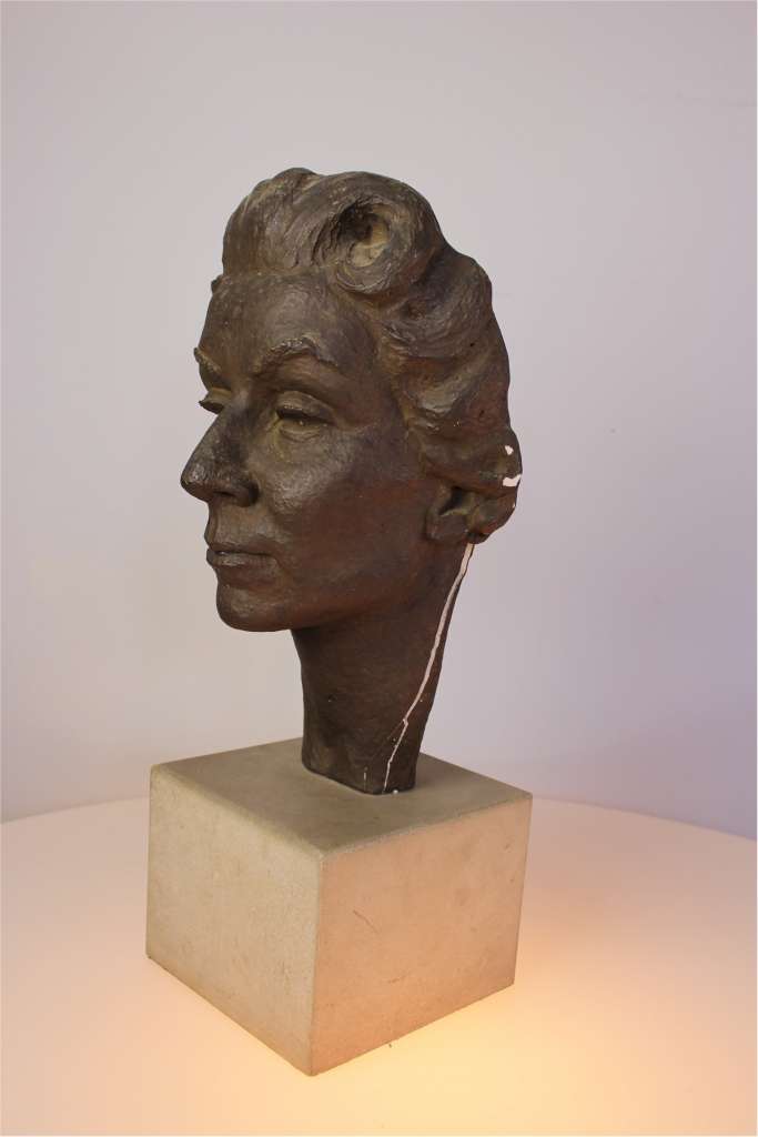 1950's Plaster figure of a woman's head signed V Thura