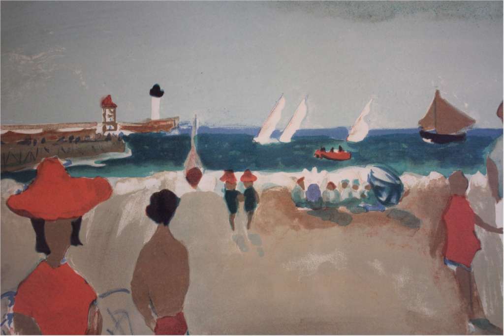Beach scene lithograph by Jacques Potin