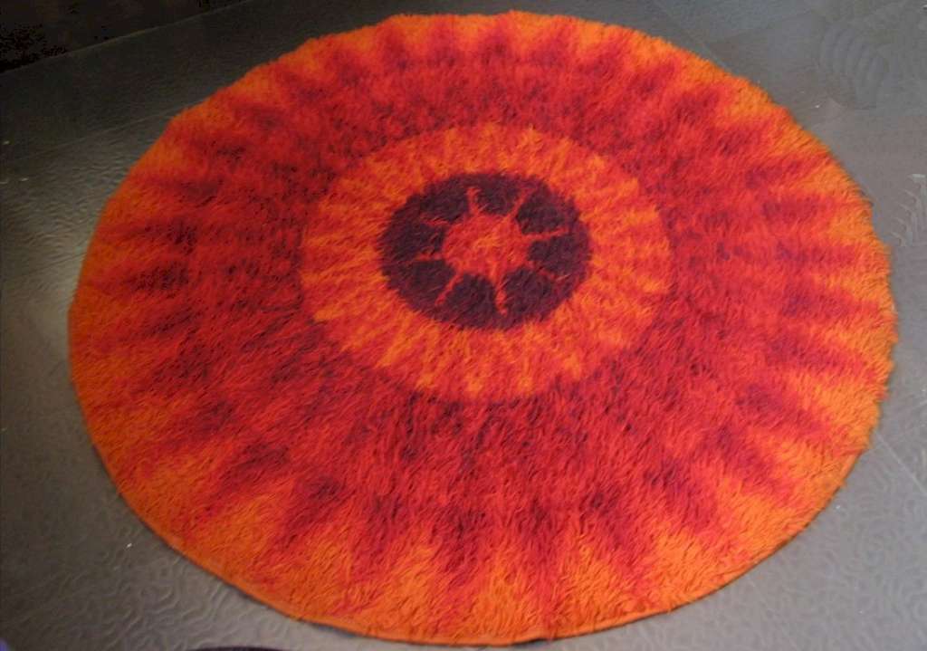 Rya 1970's orange woolen circular rug warehouse Art Furniture