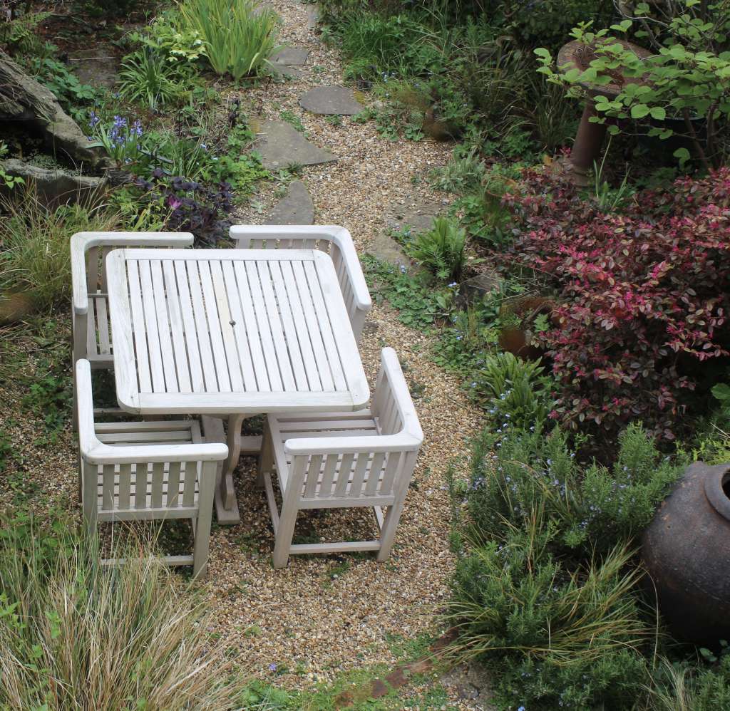  Reclaimed Teak Garden table with four wrap round chairs for Heals
