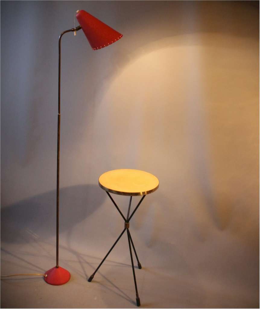 1950's Floor lamp with perforated red shade