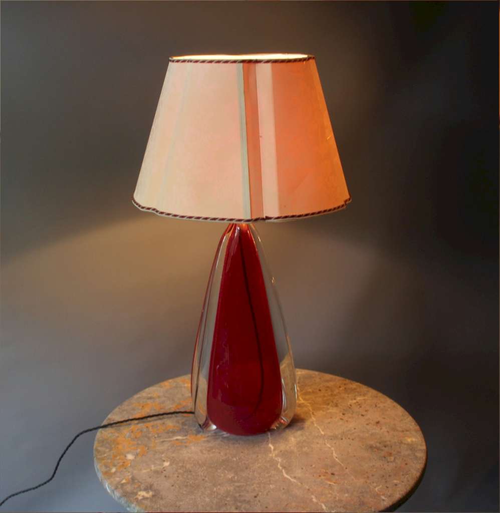 1950's red glass table lamp