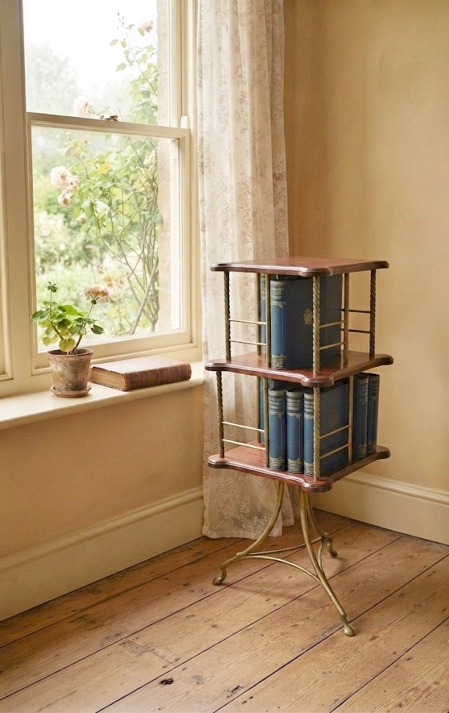 Victorian revolving bookcase in brass and mahogany
