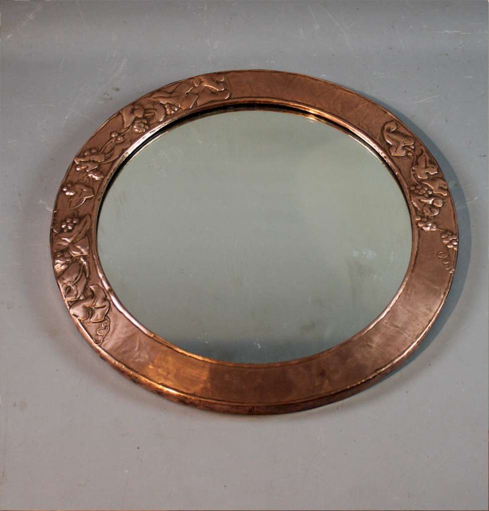 Arts and crafts circular copper mirror Rowley