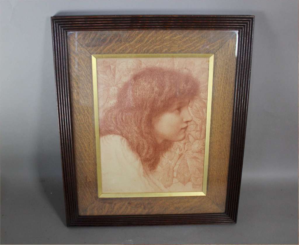 Henry Ryland Pre-Raphaelite print in original oak frame