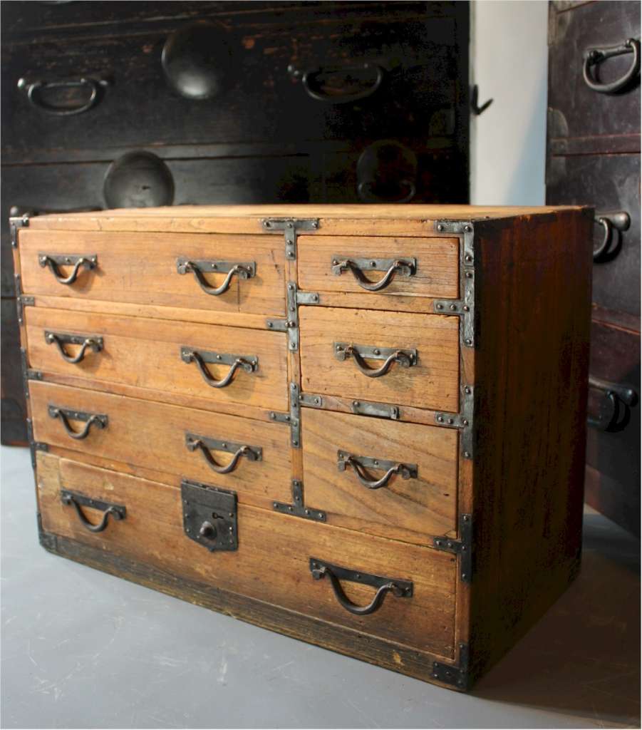 Japanese Tansu small three drawer chest