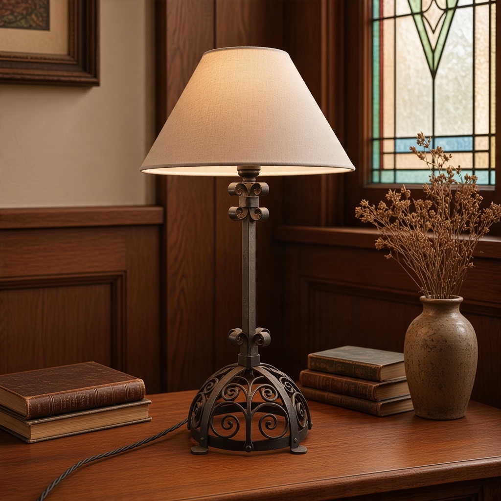 Arts and Crafts iron table lamp attributed to Spital and Clark