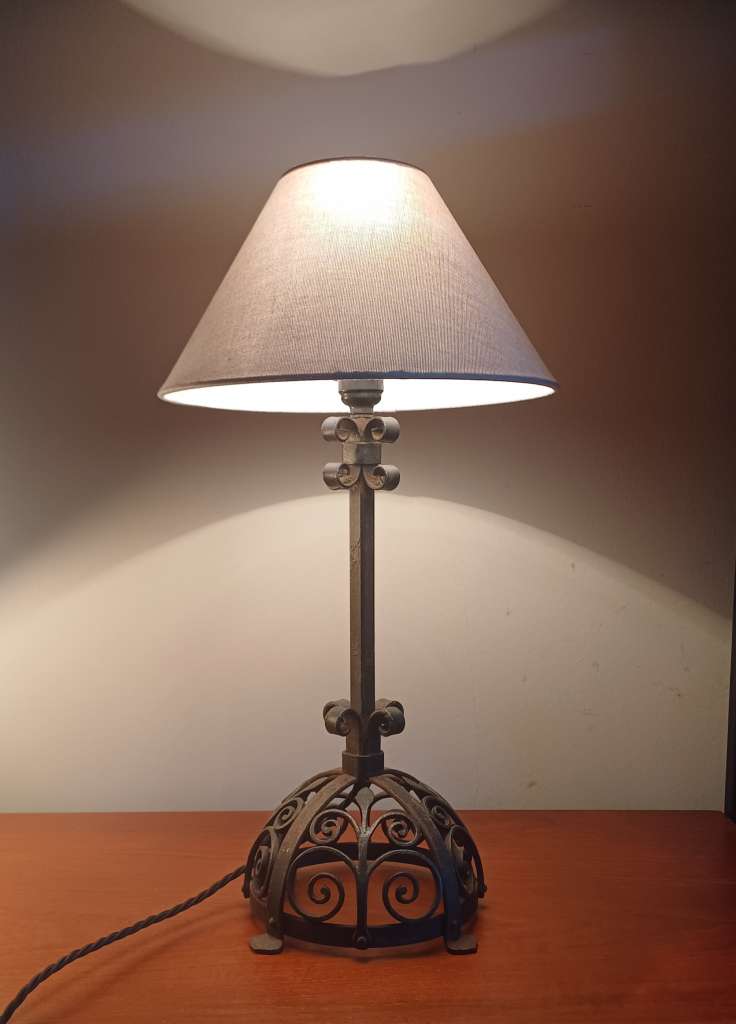 Arts and Crafts iron table lamp attributed to Spital and Clark