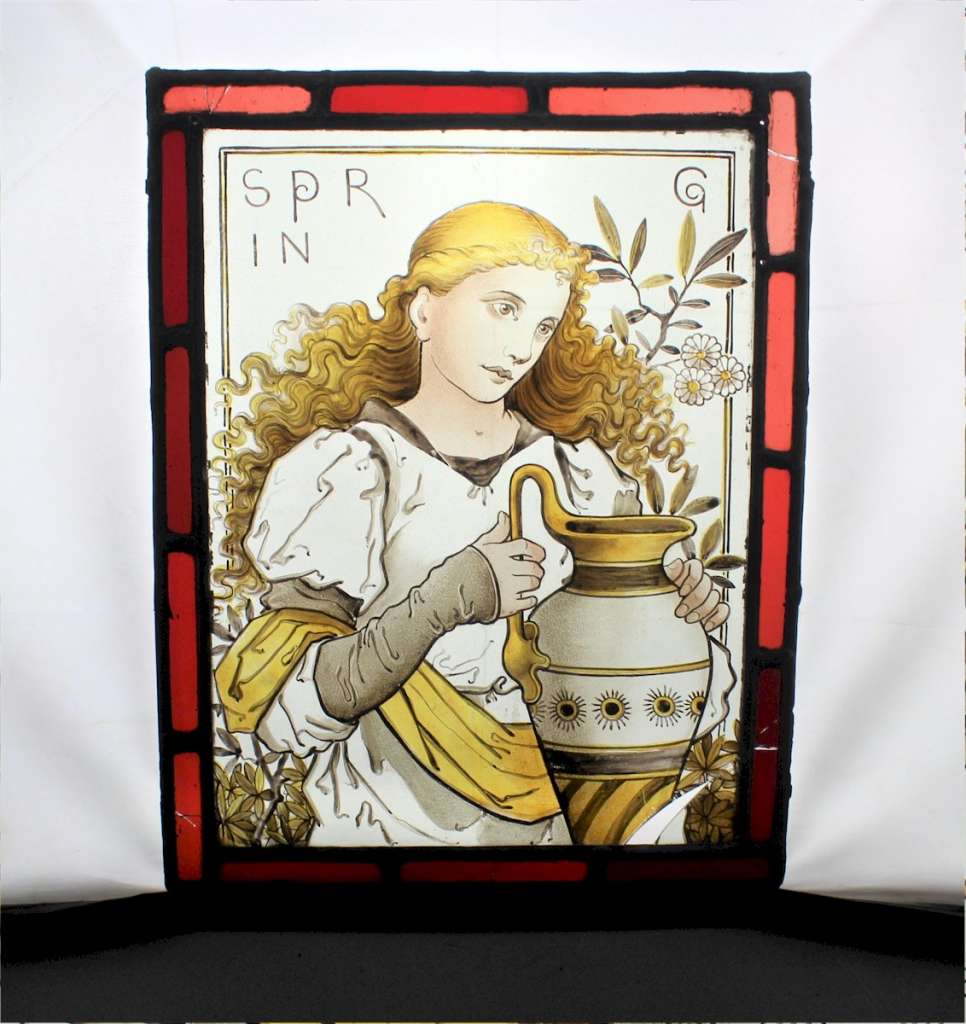 Arts and crafts stained glass panels of the 4 seasons