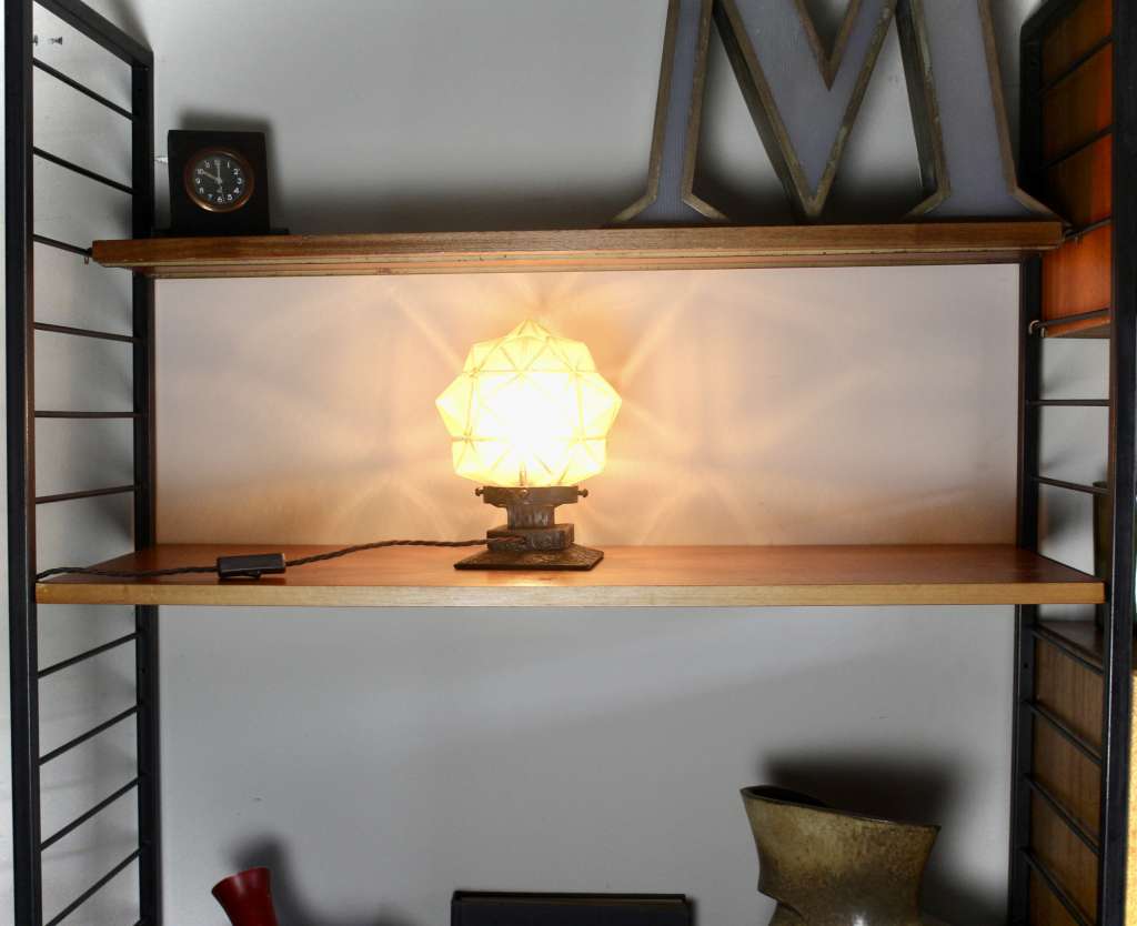 Art Deco iron lamp base with sunburst shade