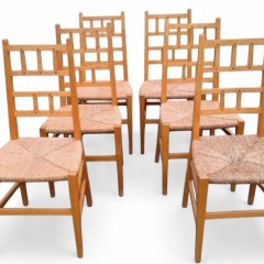 6 arts and crafts chairs , satin birch , ebony dowels