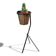 Mid-Century French wicker planter on iron stand