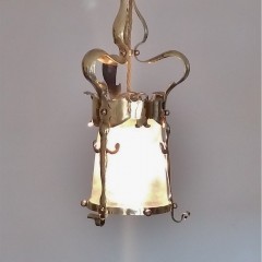 Arts and crafts ceiling light in hammered brass