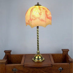 Arts and crafts table lamp in brass with glass shade