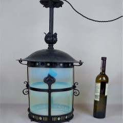 Large arts and crafts ceiling light vaseline glass shade