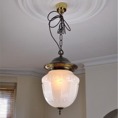 Large milk glass ceiling light , pressed flowers