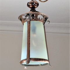 Arts and crafts vaseline lantern hammered copper