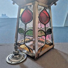 Arts and crafts ceiling light red green & yellow glass