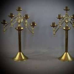 Victorian pair of brass ecclesiastical adjustable candlesticks