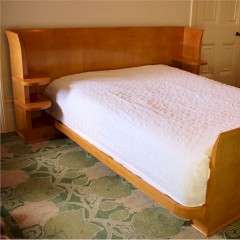 Art Deco blond veneered double bed.