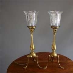 Pair of brass arts and crafts table lamps