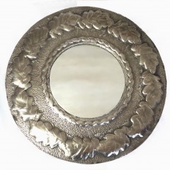 Arts and crafts mirror in unpolished pewter
