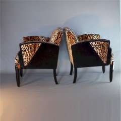 Art Deco pair of salon chairs wood trim and sides