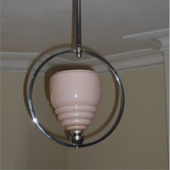 Art Deco ceiling light in chrome , peach glass shade