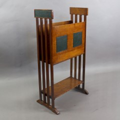 Arts and Crafts oak and leather magazine rack
