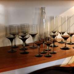 Orrefors , collection of smoked glass drinking glasses,