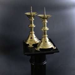 A Pair of Gothic Brass candlesticks