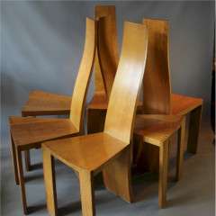 Pearl Dot set of six oak dining chairs by Robert Williams (b.1942)