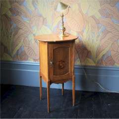 Arts and Crafts oak bedside cabinet inlaid.