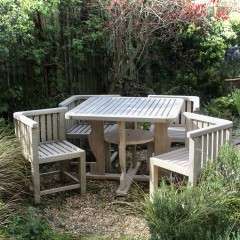  Reclaimed Teak Garden table with four wrap round chairs for Heals