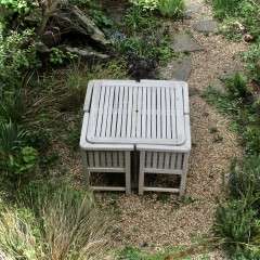  Reclaimed Teak Garden table with four wrap round chairs for Heals