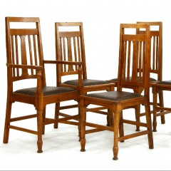 Set of six oak arts and crafts chairs