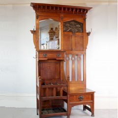 Arts and Crafts hallstand by Shapland and Petter c1900 in oak with copper panel