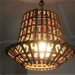 Large Rattan Grid Bell Pendant Light / Hanging Ceiling Lamp