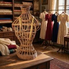  Vintage Wicker Mannequin Bust shop display stand