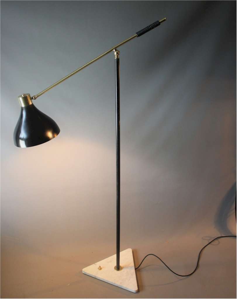 Stilnovo Floor Lamp Marble Base and a Brass Arm, 1950s