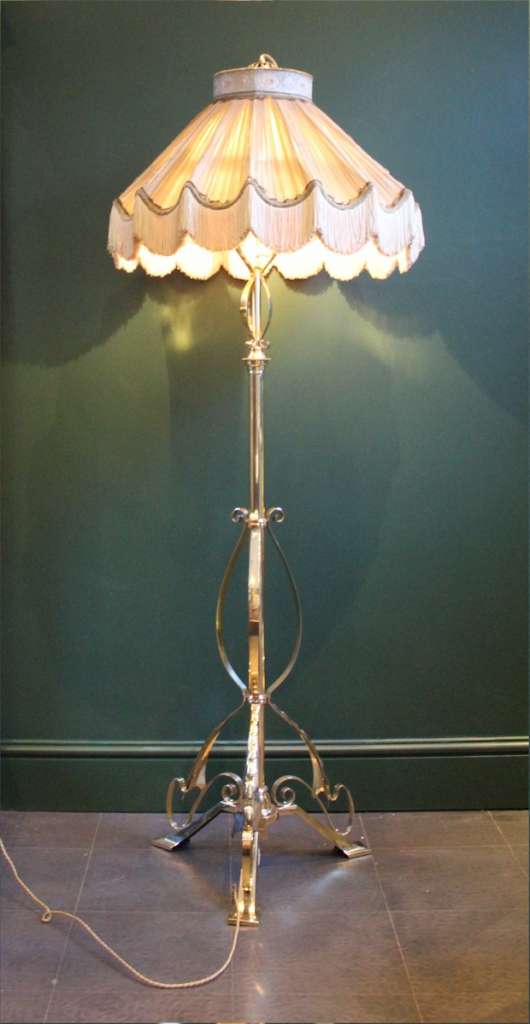 Victorian brass floor lamp with shade