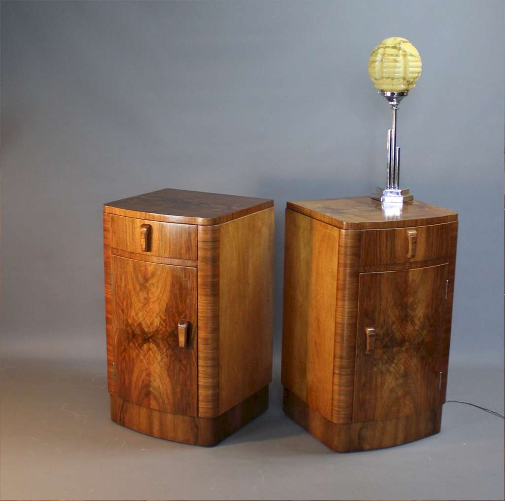 Pair of art deco walnut bedside Art Furniture