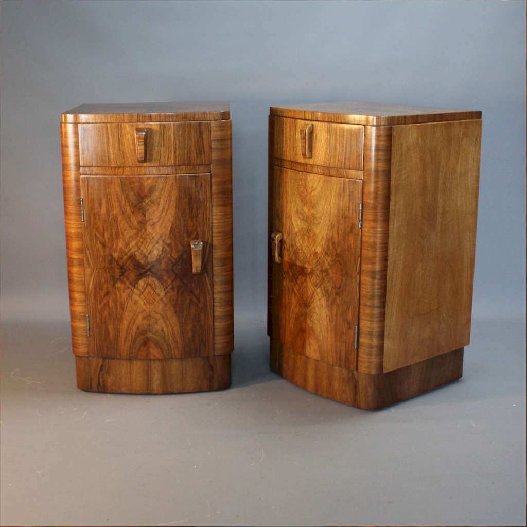 Pair of art deco walnut bedside Art Furniture