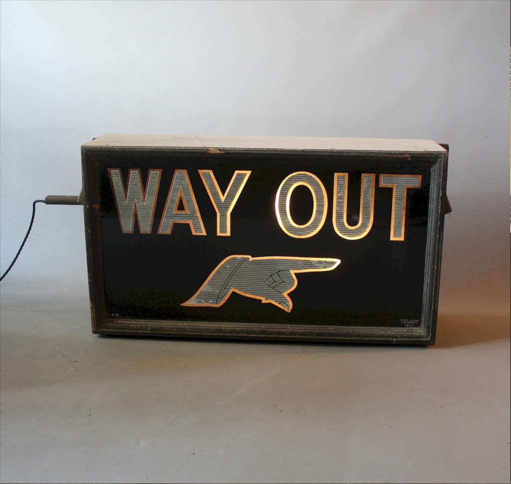 Early 20th century illuminated Way Out sign by Franco W1