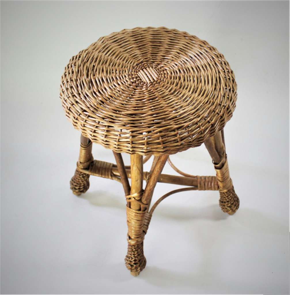 Wicker Rattan Mid-Century Stool