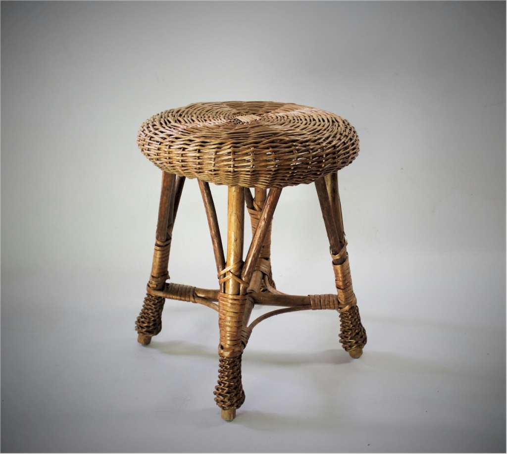 Wicker Rattan Mid-Century Stool