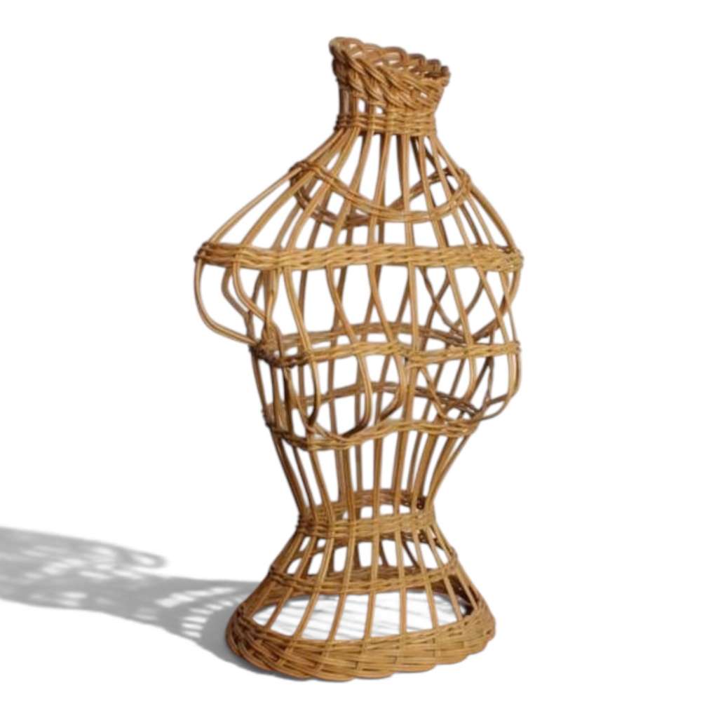 Vintage Wicker Mannequin Bust shop display stand